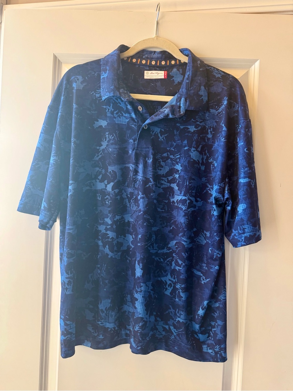Ben Hogan Golf Polo Shirt XL Blue Floral Print Performance Short Sleeve Mens